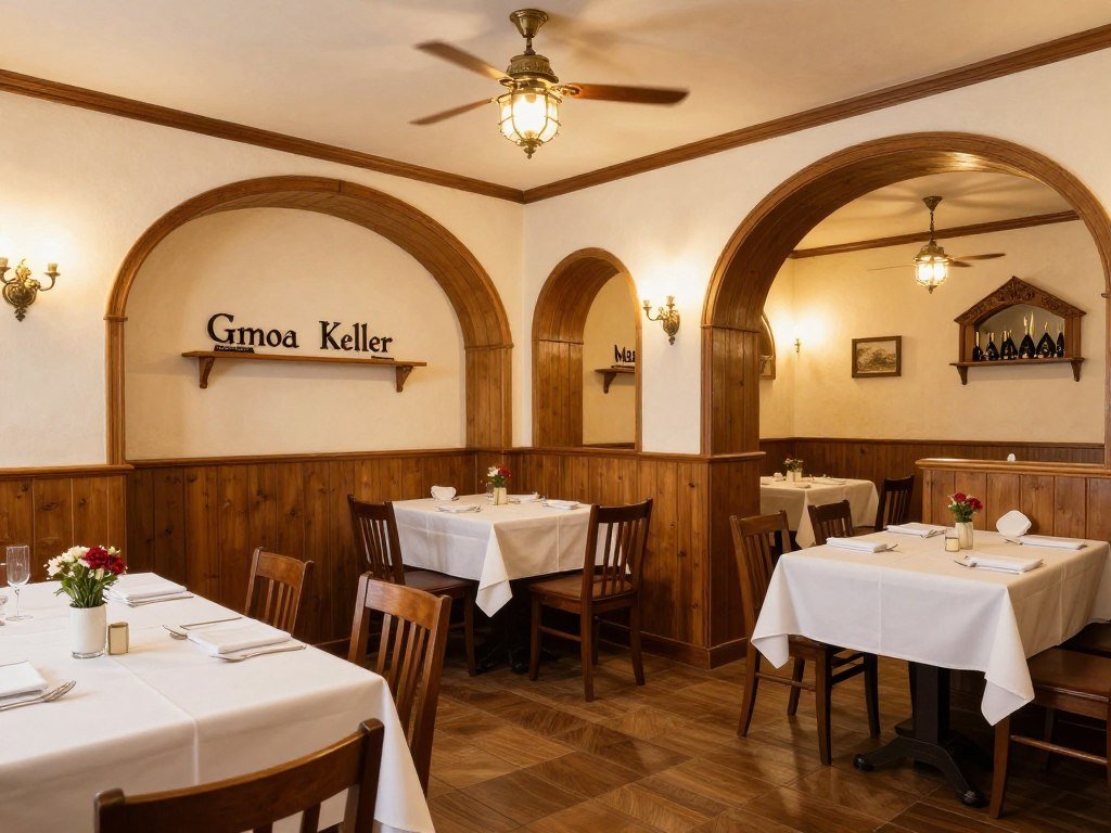 Interior of Gmoa Keller restaurant in Vienna showing traditional Austrian dining atmosphere