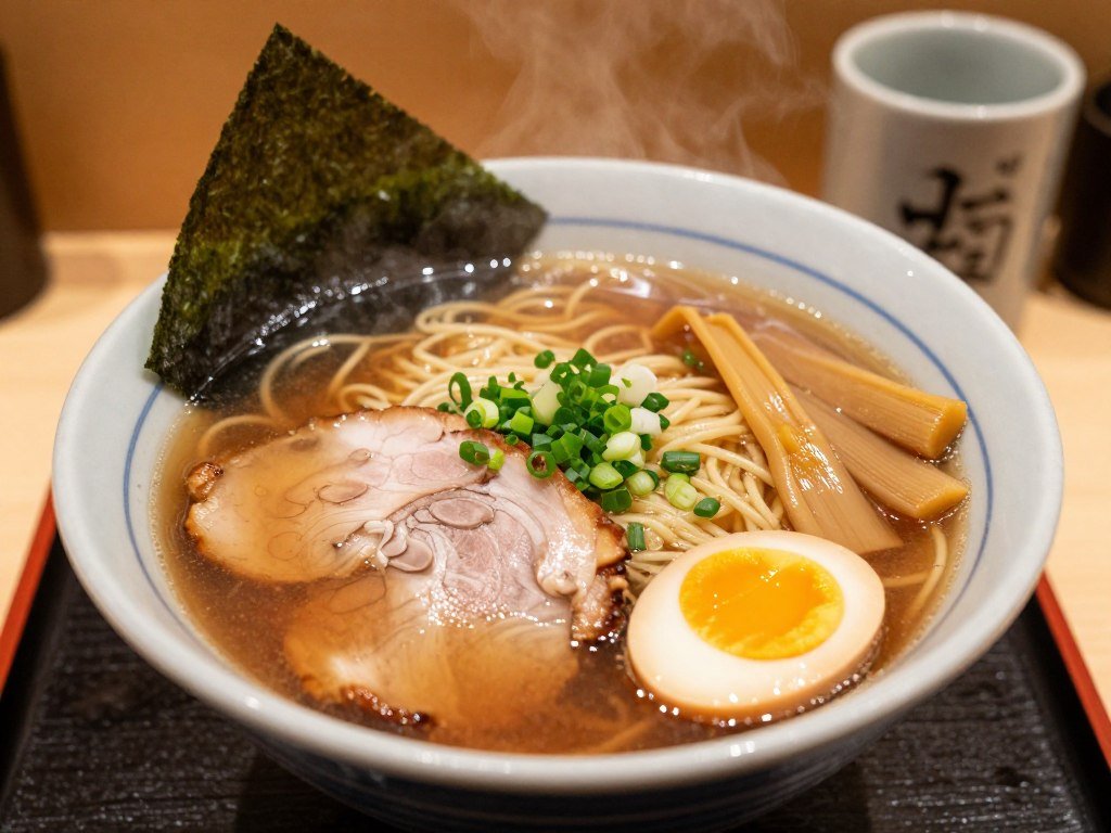 Japanese ramen bowl at Manzoku with traditional toppings
