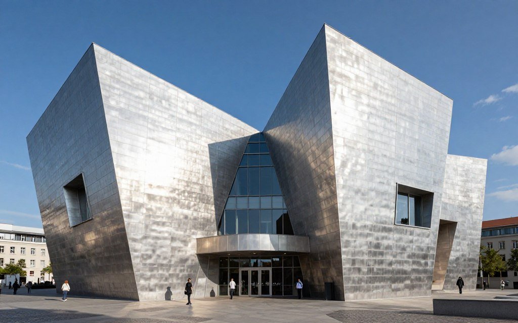 The Best Things to Do in Berlin 17 Jewish Museum Berlin with zinc-clad deconstructivist architecture and visitors