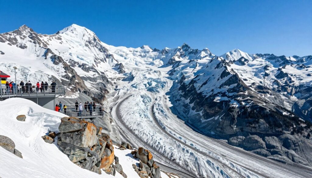 The Best Things to Do in Bern 16 Jungfraujoch Top of Europe with snow-covered peaks and tourists