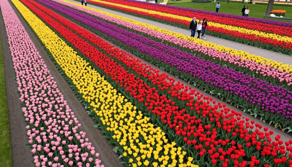 Keukenhof Gardens near Amsterdam with colorful tulip fields in bloom - things to do in Amsterdam