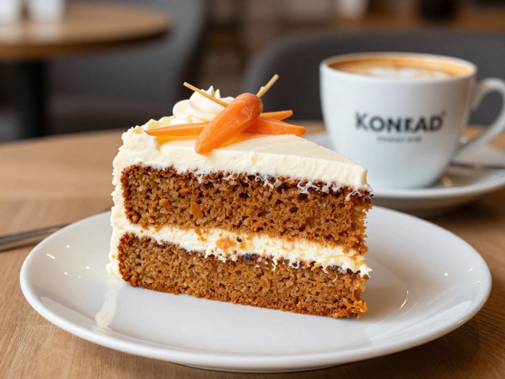 Konrad Cafe carrot cake slice with coffee