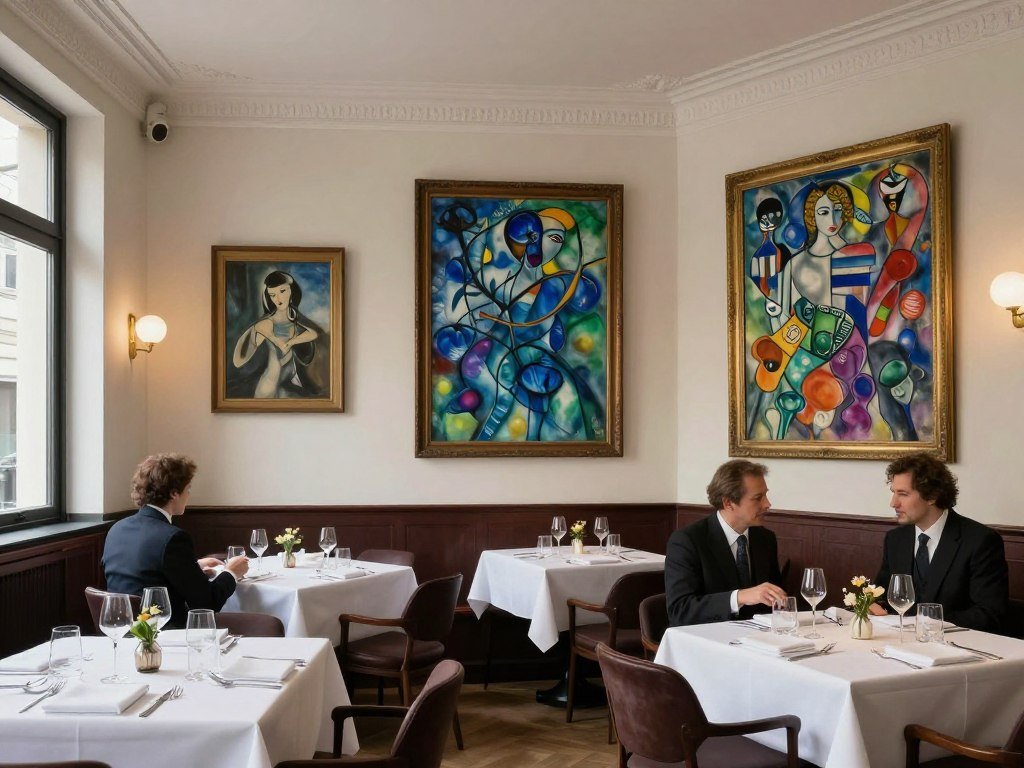 Kronenhalle restaurant dining room with original artwork on walls