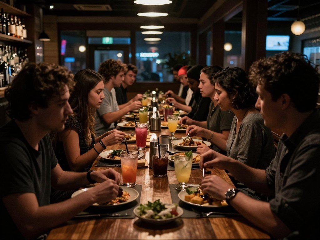 Late night dining scene with bar atmosphere