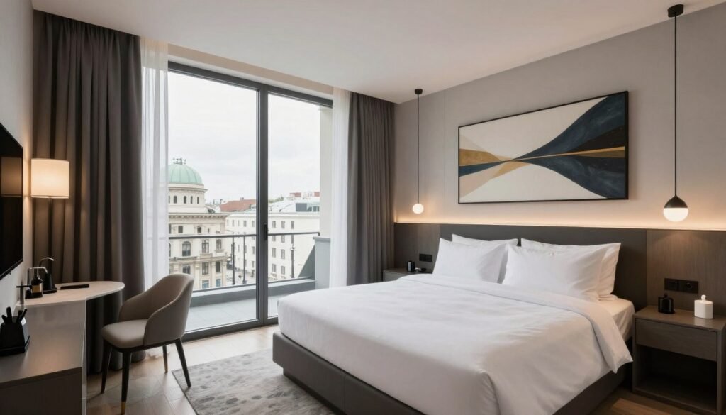 Le Méridien Vienna modern boutique hotel room with hotels in vienna view