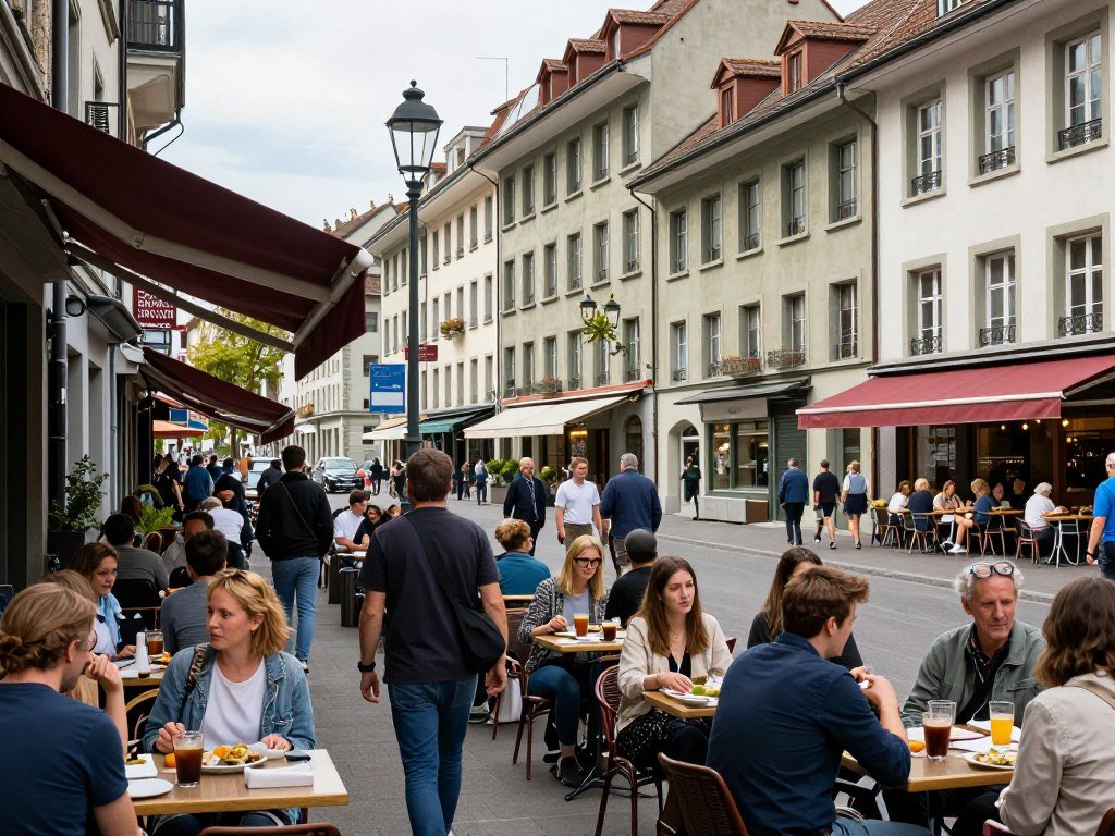 Les Paquis neighborhood in Geneva with diverse restaurants and lakefront baths