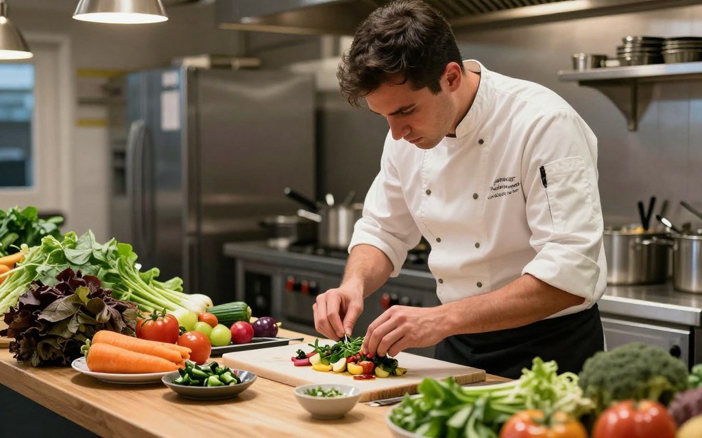 Local chef preparing fresh ingredients in neighborhood restaurant