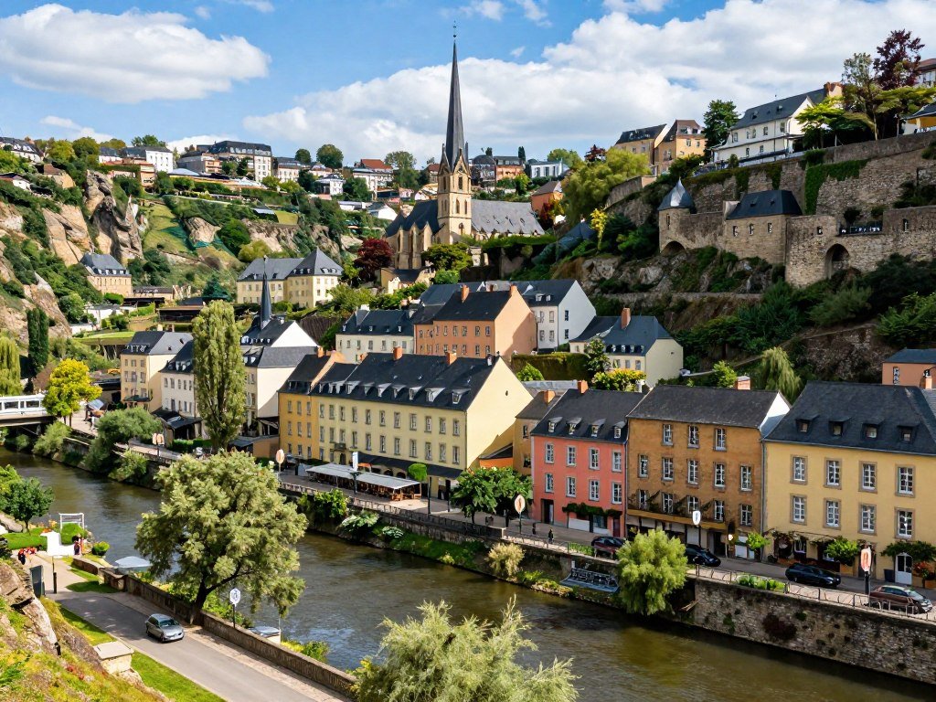 Luxembourg City Grund neighborhood with historic houses along Alzette River