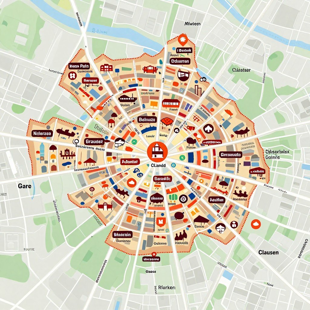 Luxembourg City map highlighting main restaurant districts