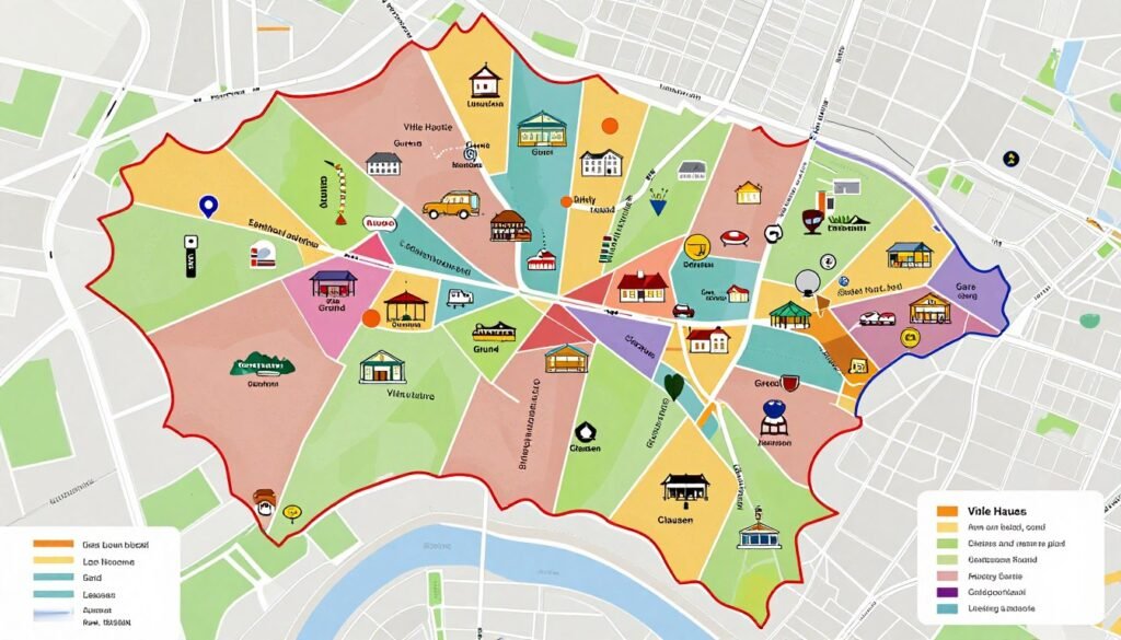 Luxembourg City neighborhoods map with restaurant locations marked