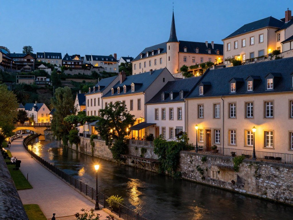 Luxembourg Grund neighborhood along Alzette River with historic buildings