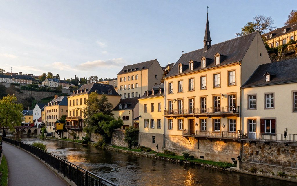 Luxembourg Grund neighborhood with boutique hotels and historic buildings
