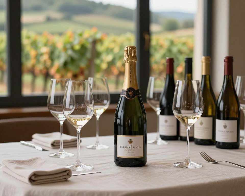 Luxembourg crémant wine glasses and bottles