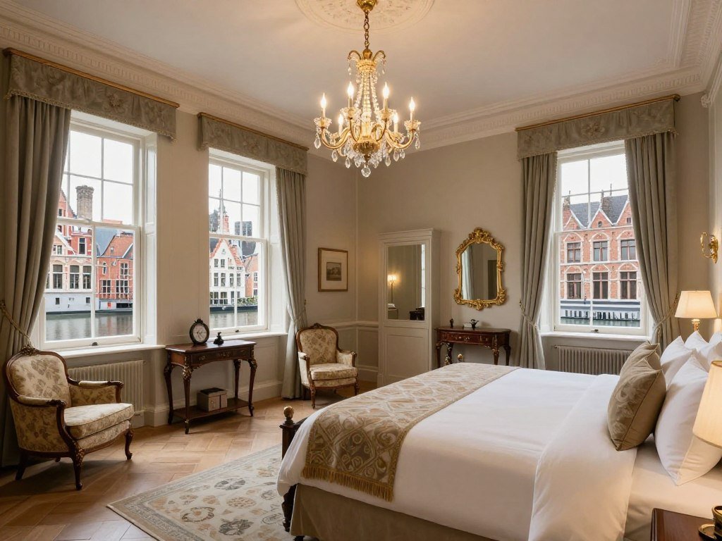 Luxurious suite at Dukes' Palace Brugge hotel in Bruges