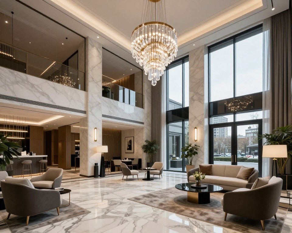 Luxury hotel lobby in Cologne with elegant decor