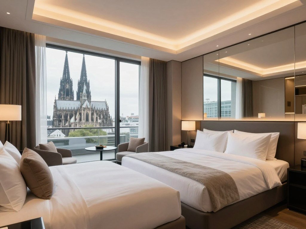 Luxury hotel room with cathedral view