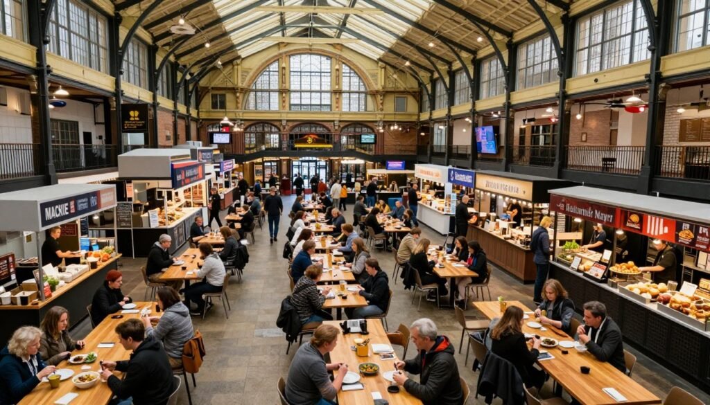 Mackie Mayor food hall's bustling atmosphere