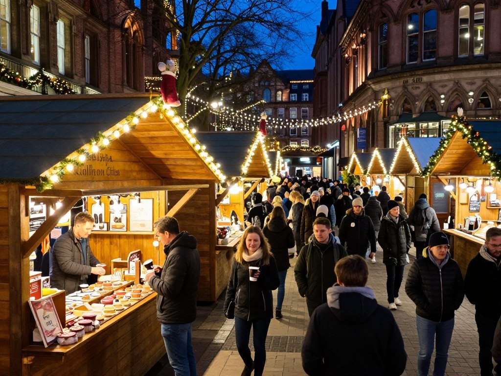 Manchester Christmas Markets with festive stalls and lights