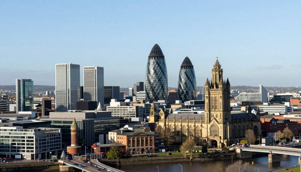 Manchester skyline showing the city's blend of historic and modern architecture, one of the most iconic things to do in Manchester