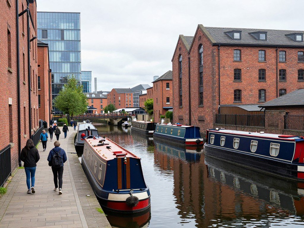 Manchester's historic canals with narrowboats