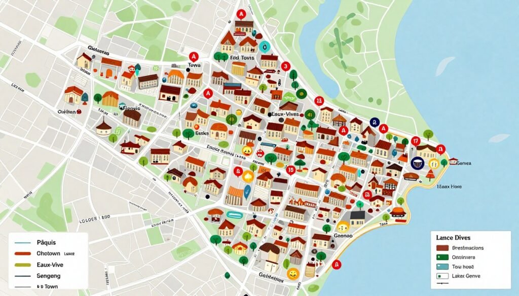 Map of Geneva showing different dining neighborhoods
