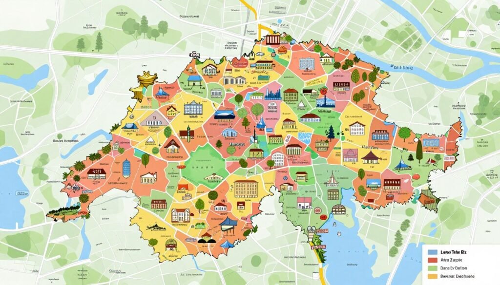 Map of Zurich neighborhoods showing hotel locations