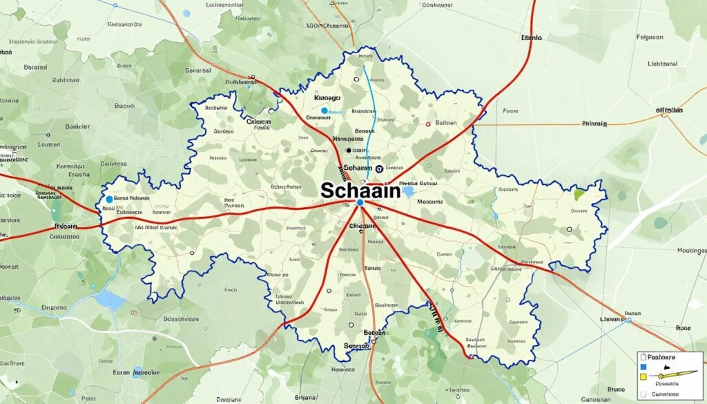 Map showing Schaan location relative to Swiss and Austrian borders