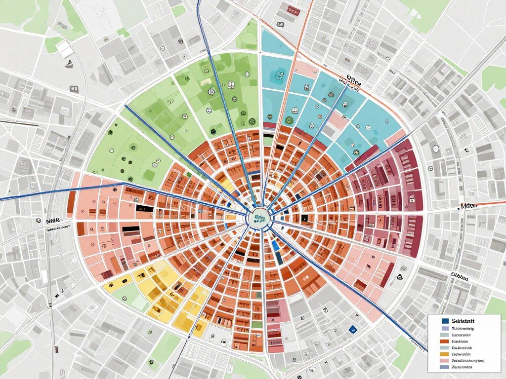 Map showing different districts of Nuremberg with accommodation zones highlighted