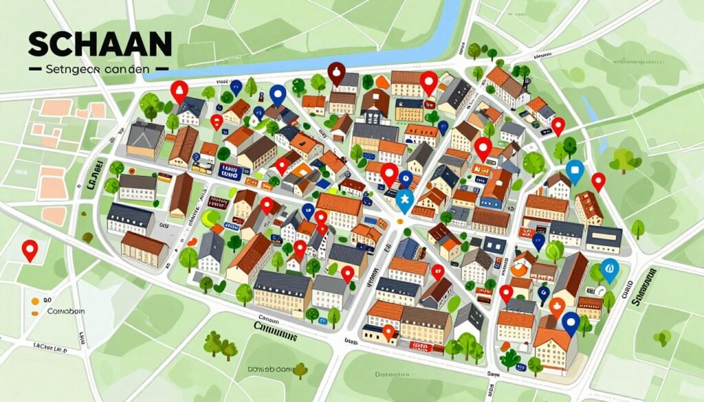 Map showing restaurant locations throughout Schaan town center
