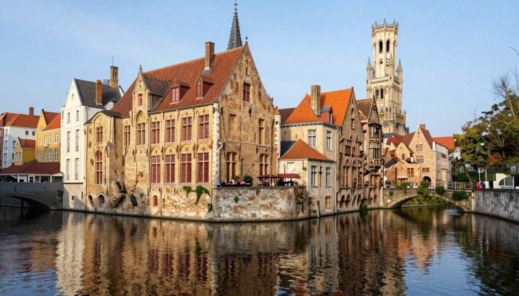 The Best Things to Do in Brussels 9 Medieval buildings and canal in Bruges, a popular day trip from Brussels