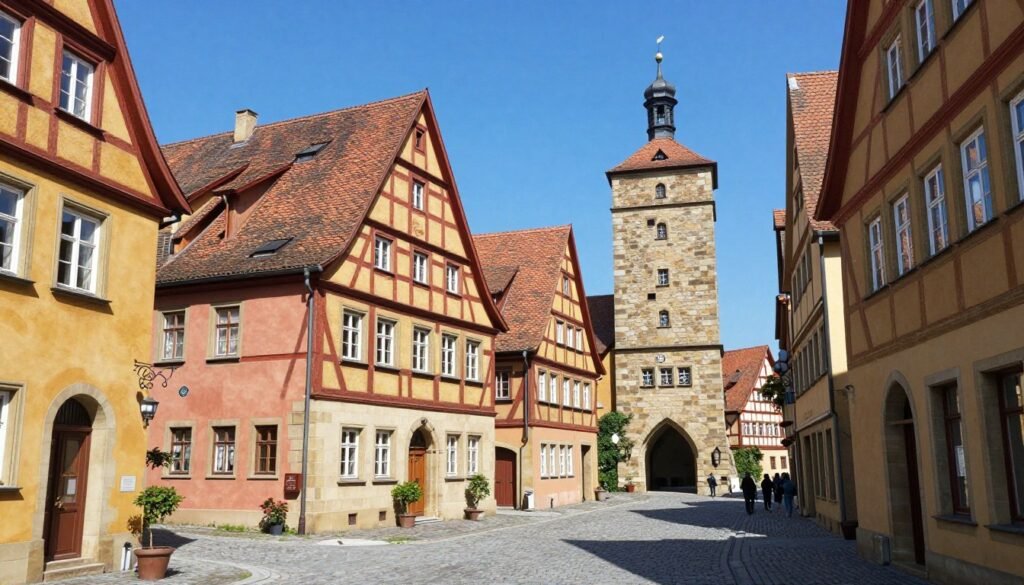 Medieval town Rothenburg with half-timbered houses