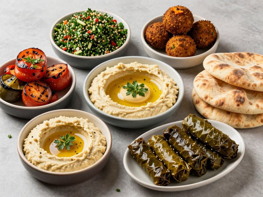 Mediterranean vegetarian mezze spread