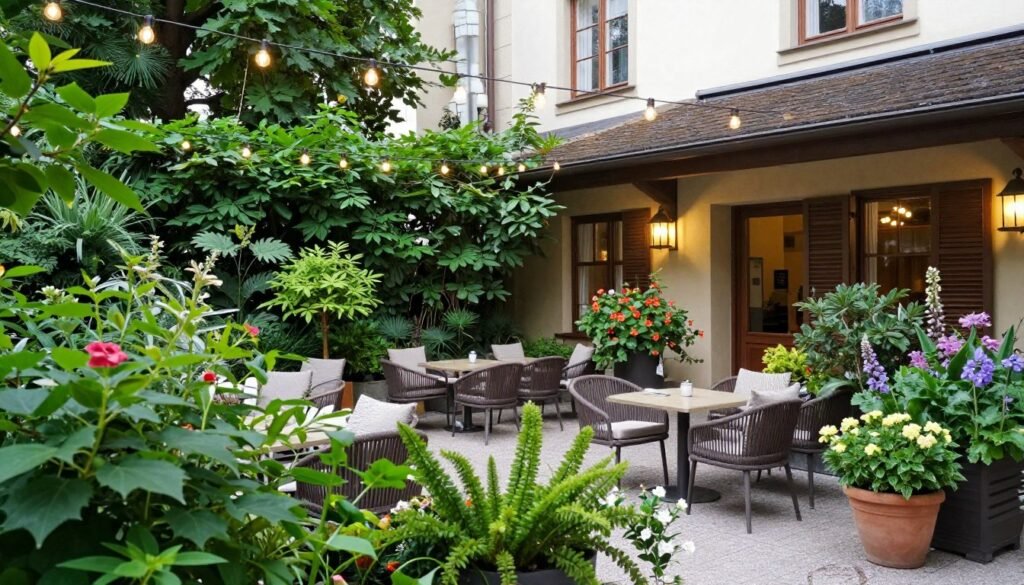 Meeting House Boutique Hotel Vienna garden area with hotels in vienna atmosphere