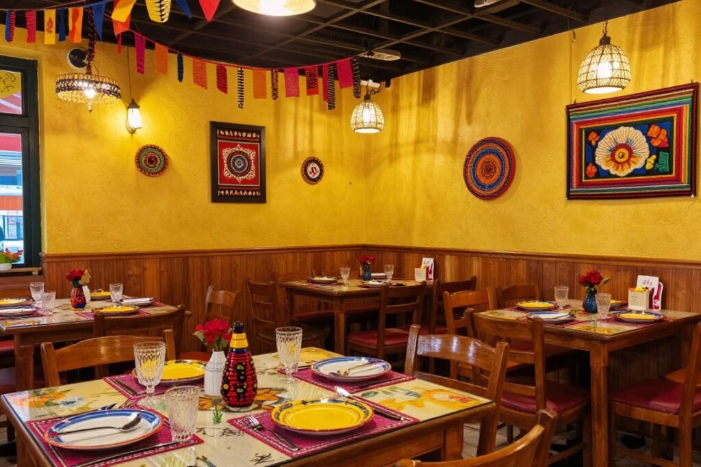 Mexican restaurant interior in Haarlem Netherlands with colorful decor