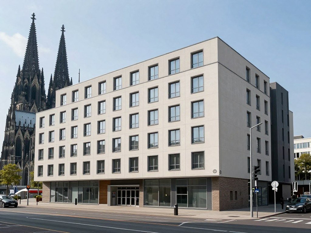 Mid-range hotel exterior near cathedral