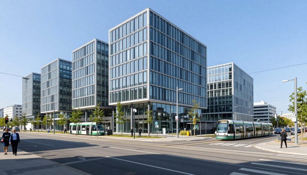 Modern Luxembourg Kirchberg business district with contemporary buildings