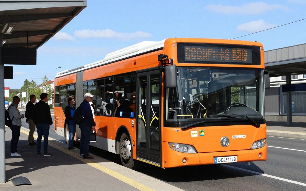 Modern bus at Esch-sur-Alzette train station with passengers boarding