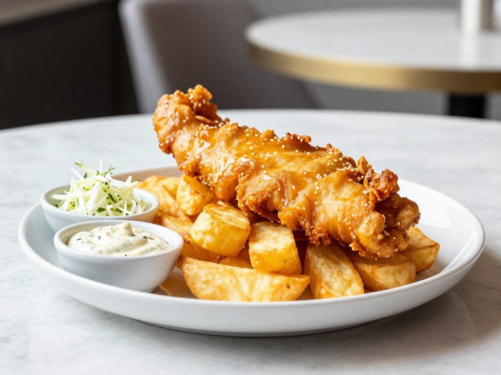 Modern fish and chips at Kerbisher & Malt in London England