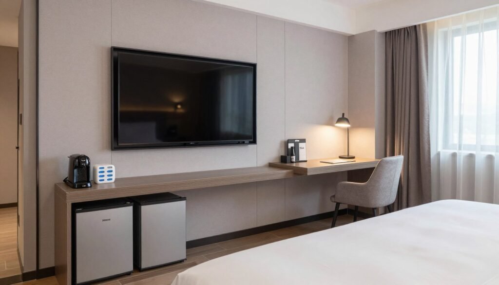 The Best Hotels in Hamburg 31 Modern hotel room amenities including smart TV and work desk
