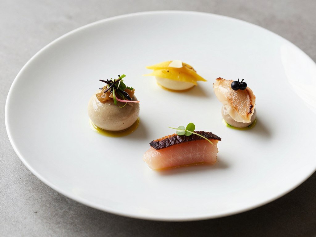 Modern plated dish with artistic presentation at Restaurant Moment