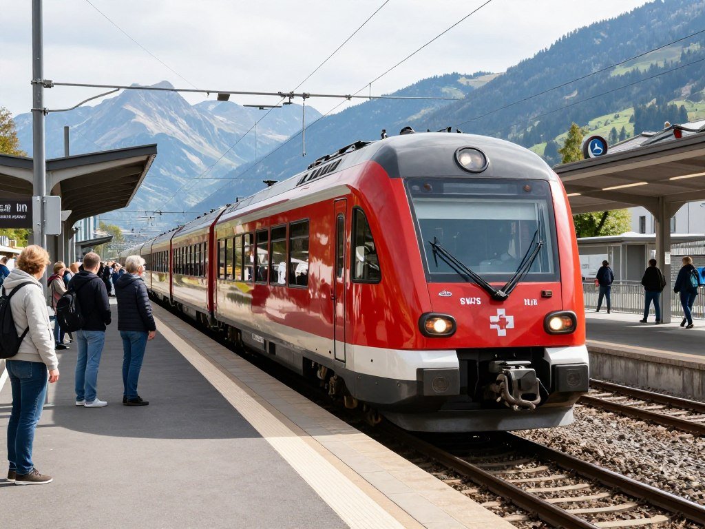 Modern train arriving at Schaan-Vaduz railway station platform