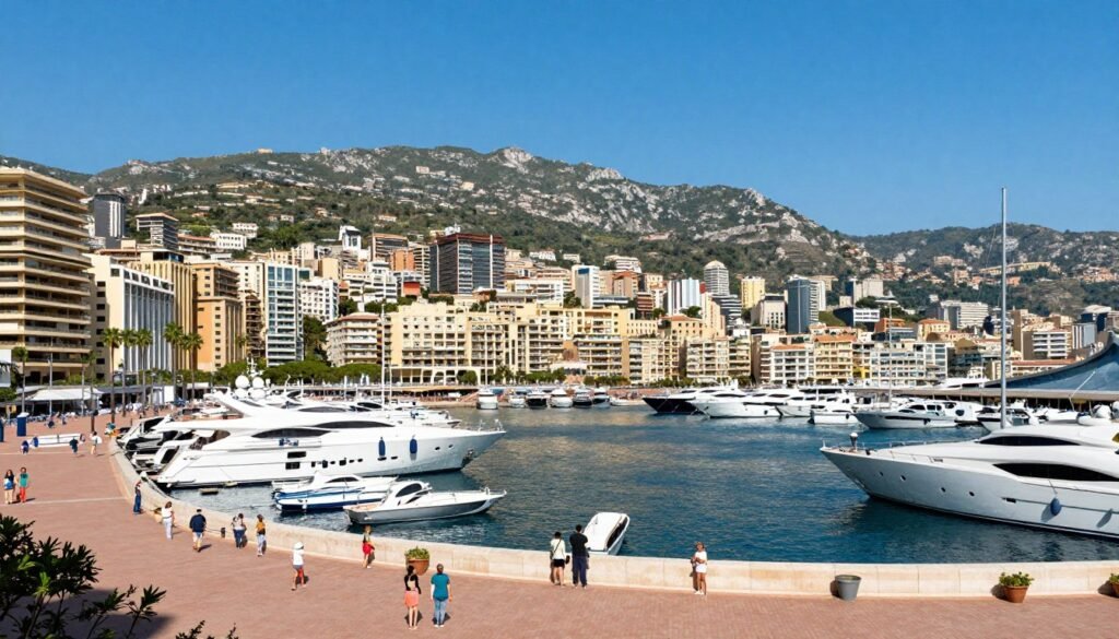 Monaco harbor in summer with yachts and blue sky