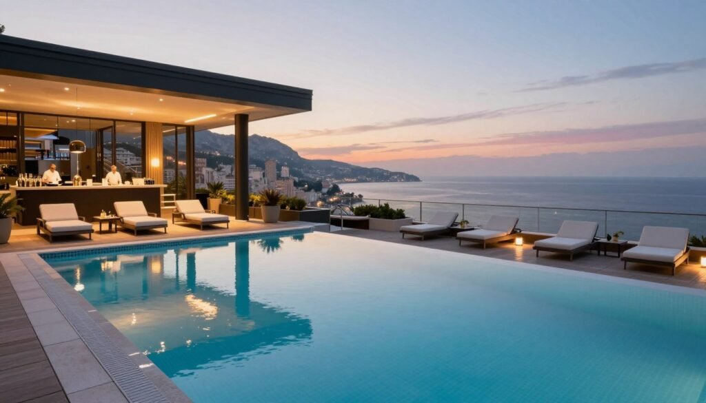 Monaco hotel rooftop pool with city views