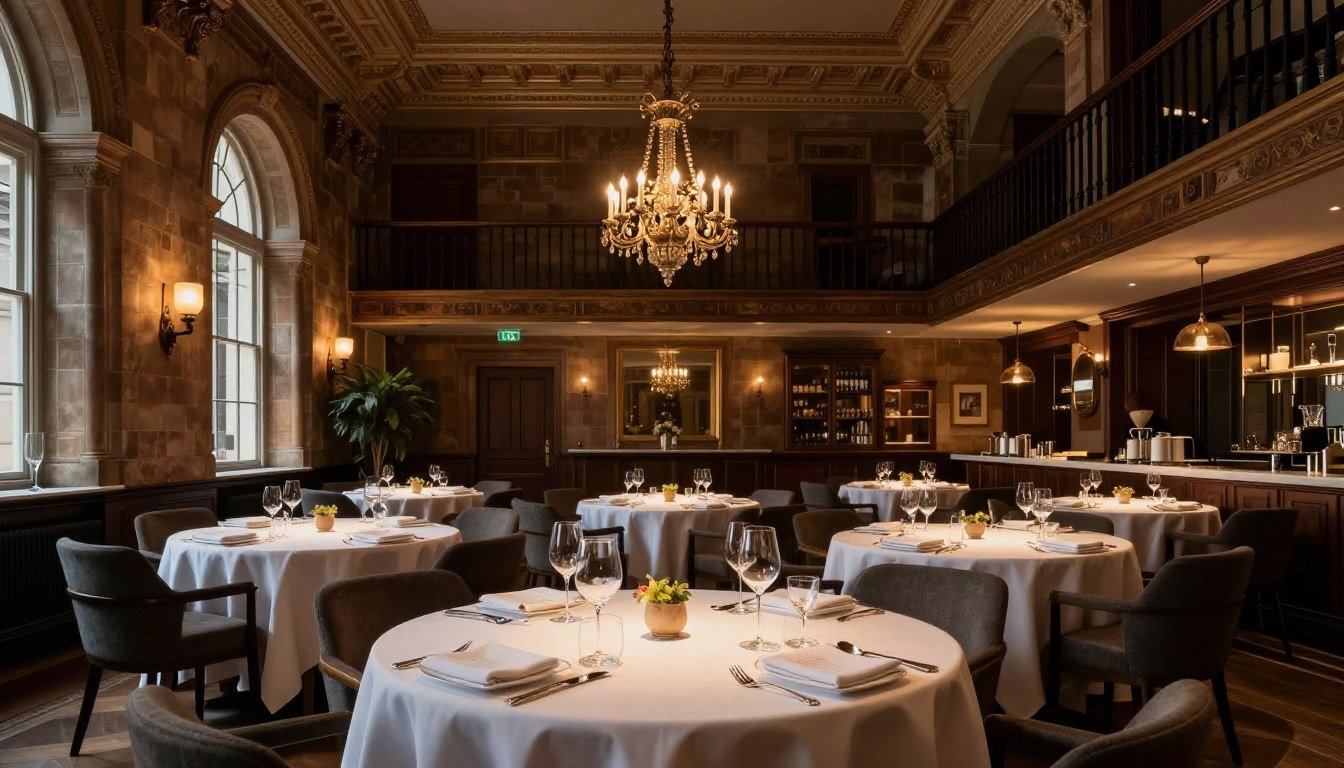 Moor Hall restaurant interior showing elegant dining room with best restaurants in Liverpool fine dining experience