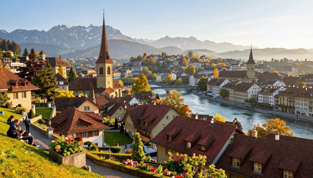 The Best Things to Do in Bern 18 Morning view of Bern Old Town from Rosengarten with Aare River