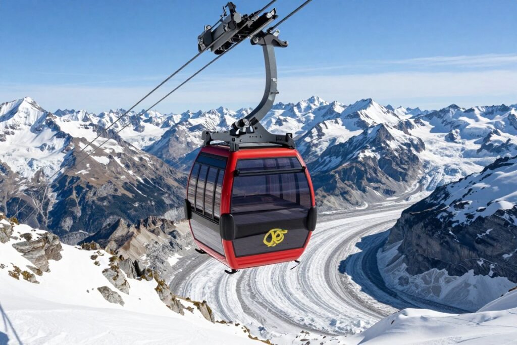 Mount Titlis rotating cable car with snow-covered peaks