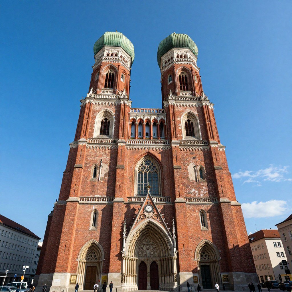 Munich Frauenkirche twin domed towers from street level