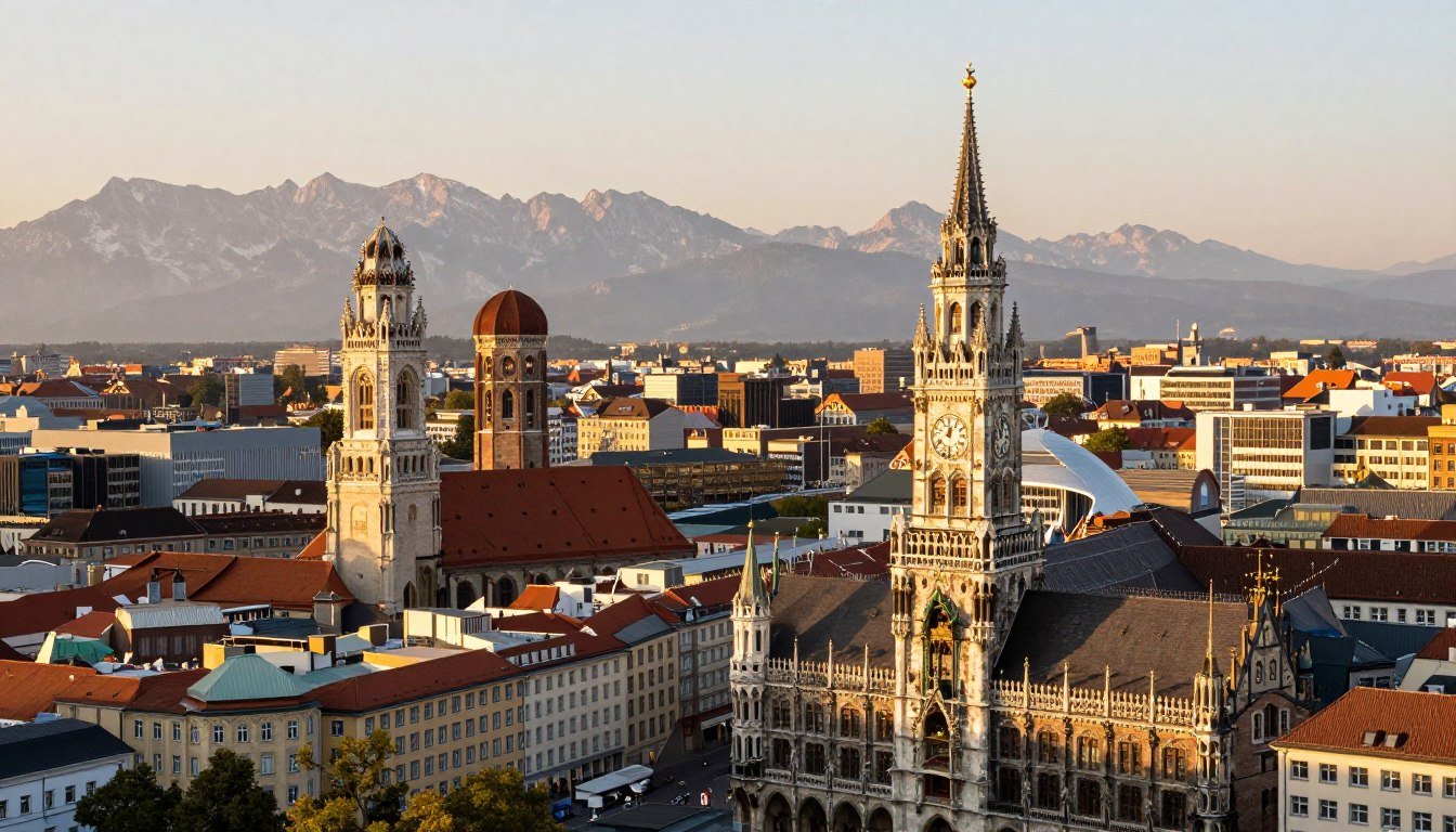 Munich city skyline featuring historic architecture and hotels in munich with modern buildings