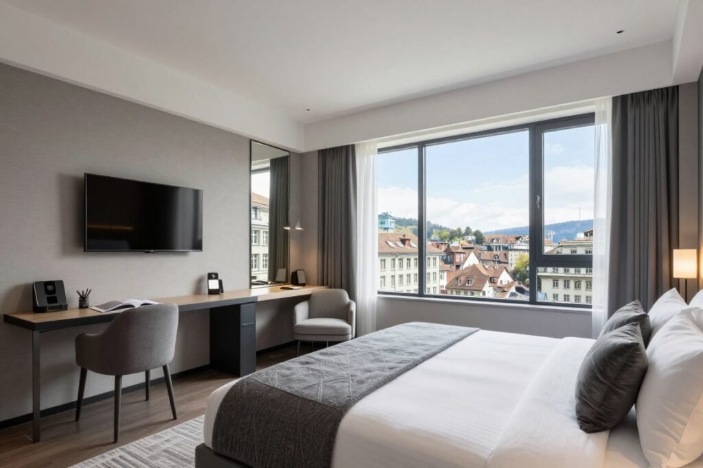 NH Bern The Bristol modern hotel room with city views