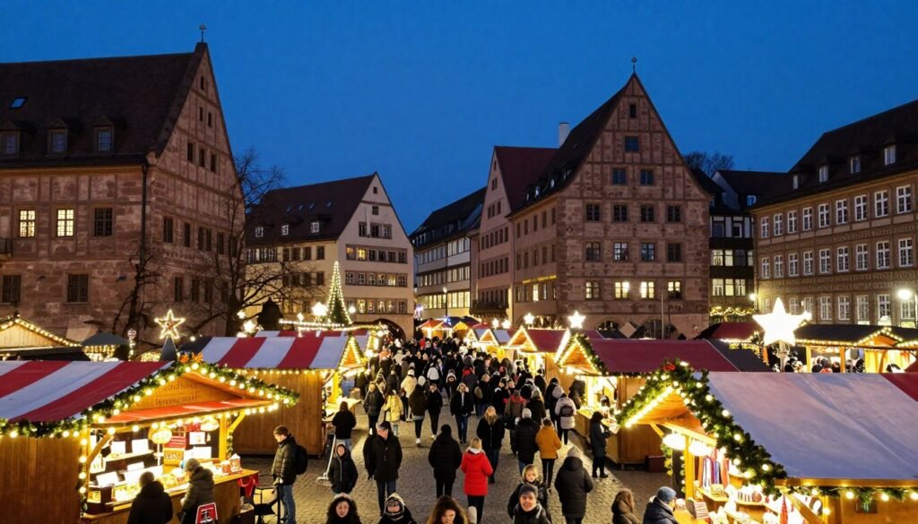 Nuremberg Christmas market with hotels and festive atmosphere